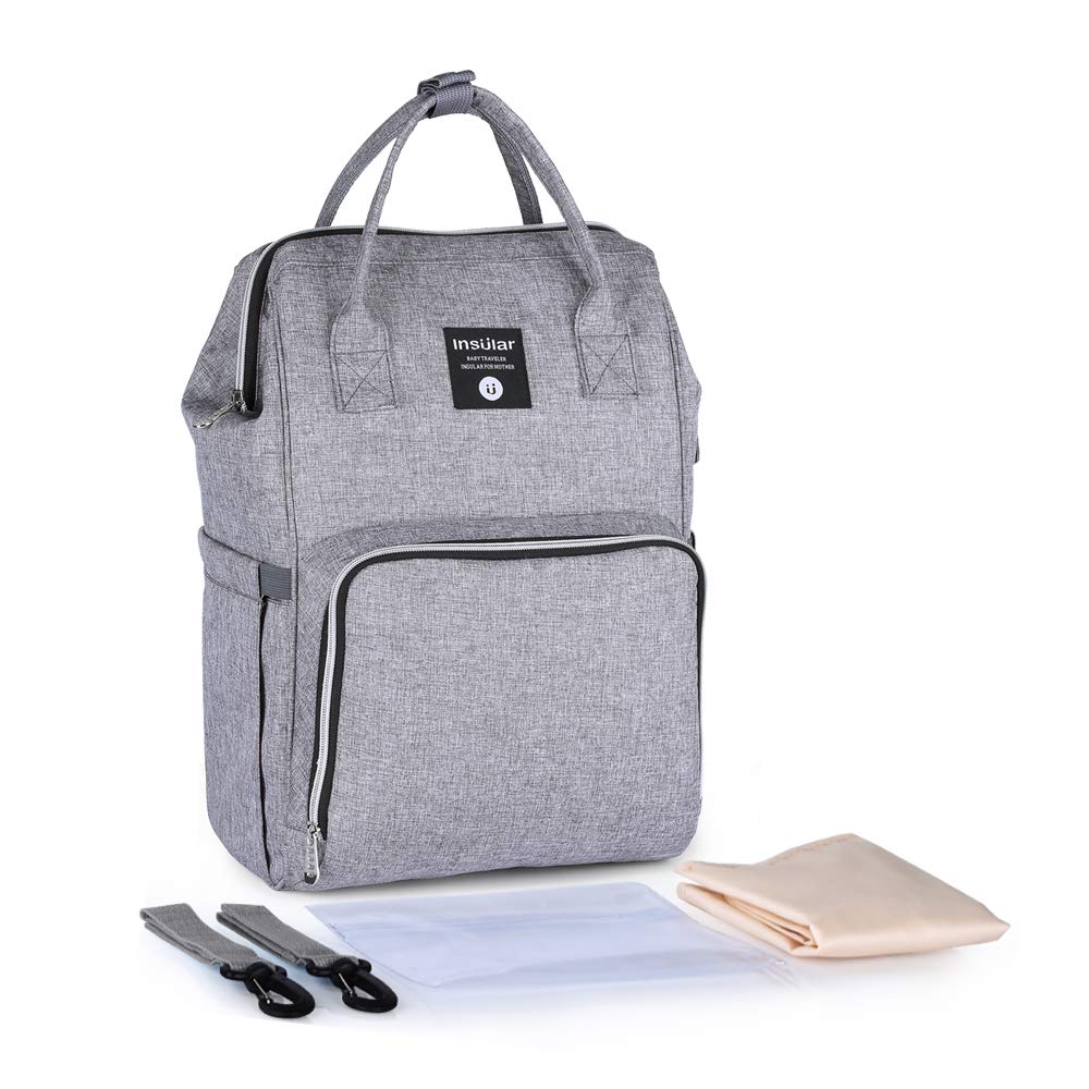 Mochila para pañales de gran capacidad para bebé, multifunción, impermeable, para mamá/papá, con correas para cochecito, cambiador, bolsas de hombro duraderas para maternidad (gris)