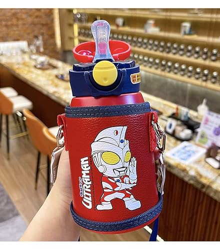 アイデアウルトラマン子供用保温カップ男の子用ストロー付きコップ幼稚園通学用水筒500 ml大容量 ステンレス鋼の水カップ 栄養ドリンク コップ ケトル 男の子女の子 (D)