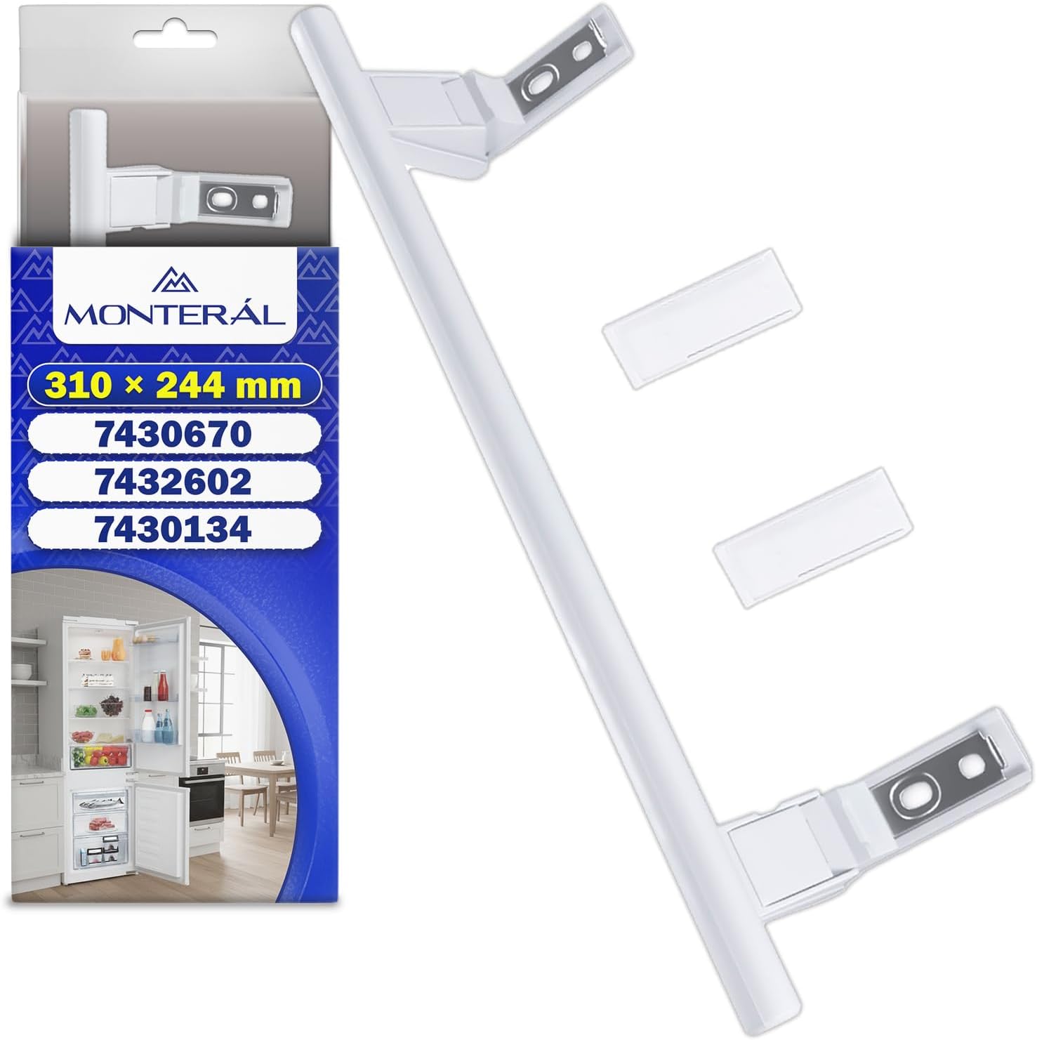 MONTERAL Fridge Door Handle with 2 Caps in Set Mounting Holes 244 mm Size 310 x 113 mm with the Original Code 7432602 7425670 742567000 for Liebherr - Warranty 10 Years