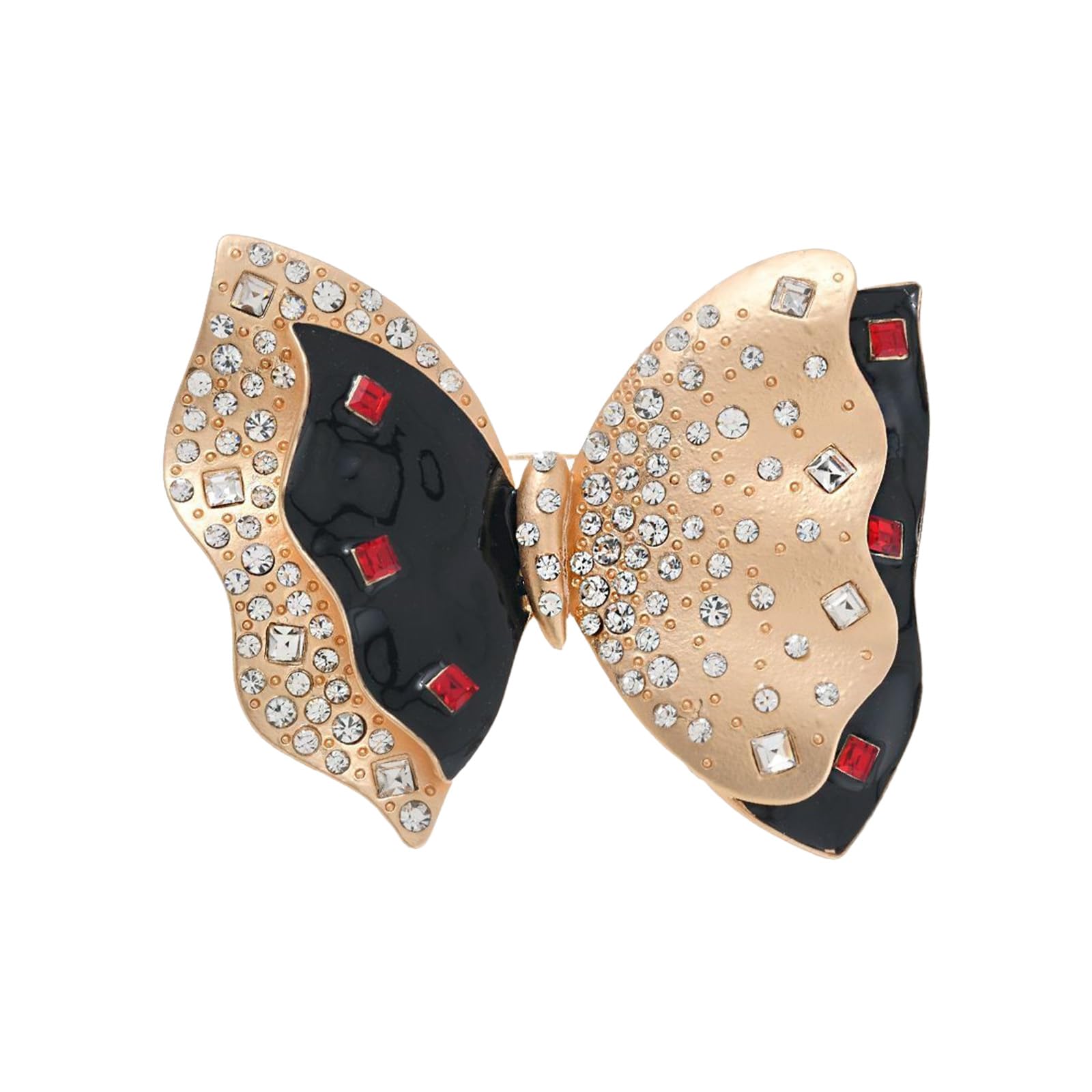 fexxkg Elegant Vintage Bowknot Brooch With Sparkling Crystal Rhinestones And Duals Tone Alloy For Women Jewelry Accessories