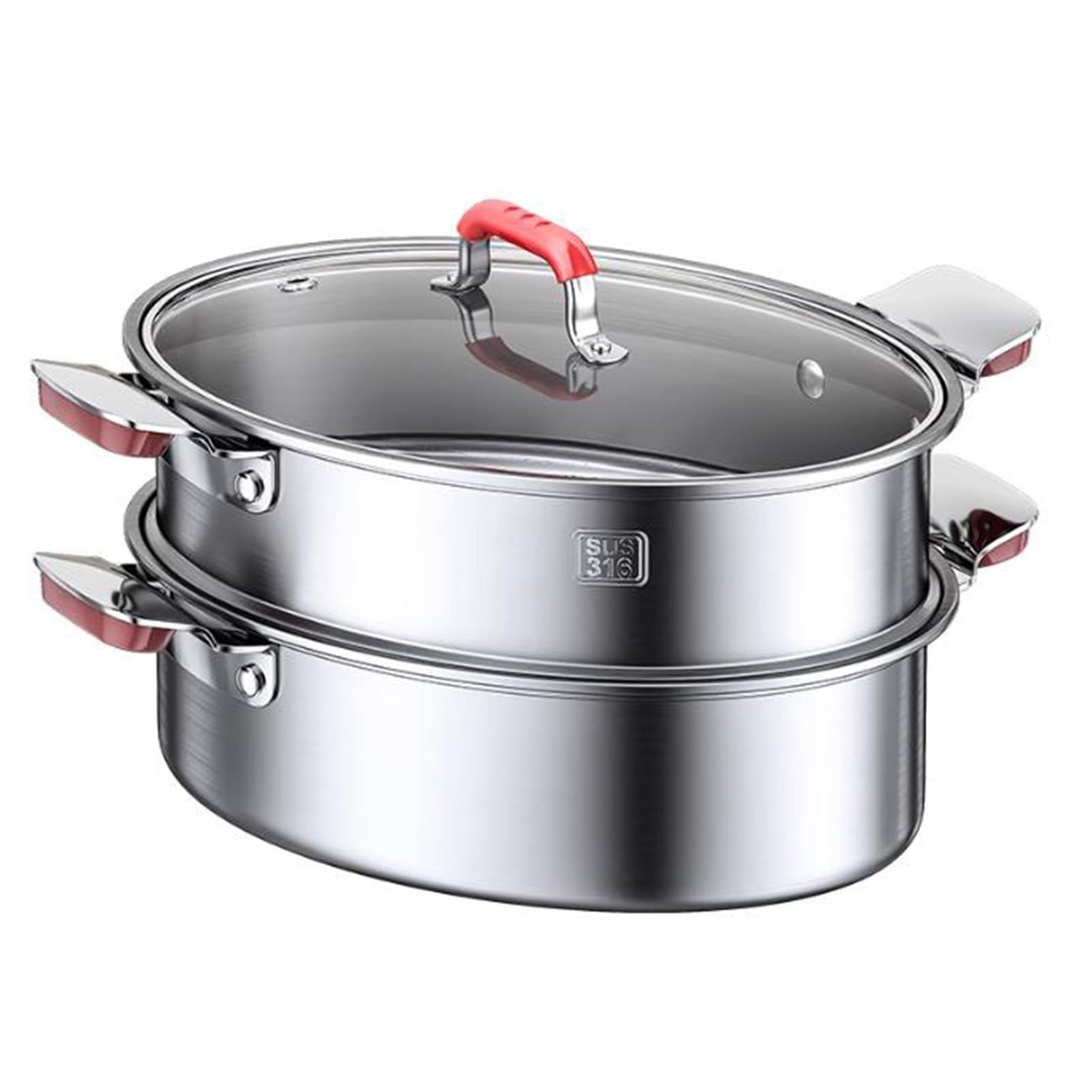 Set di pentole a vapore per pesce, in acciaio inox, con rastrelliera, 38 cm, multifunzione, per cuocere a vapore pesce, frutti di mare e verdure