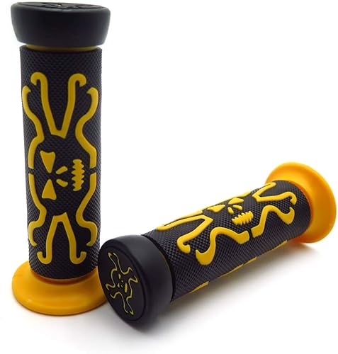 Miniatura 1 de HTTMT XH4089- (Izquierda 78" Derecha1") Universal Amarillo Puños de motocicleta de calavera compatibles con lado izquierdo 0.866 in (78"), lado