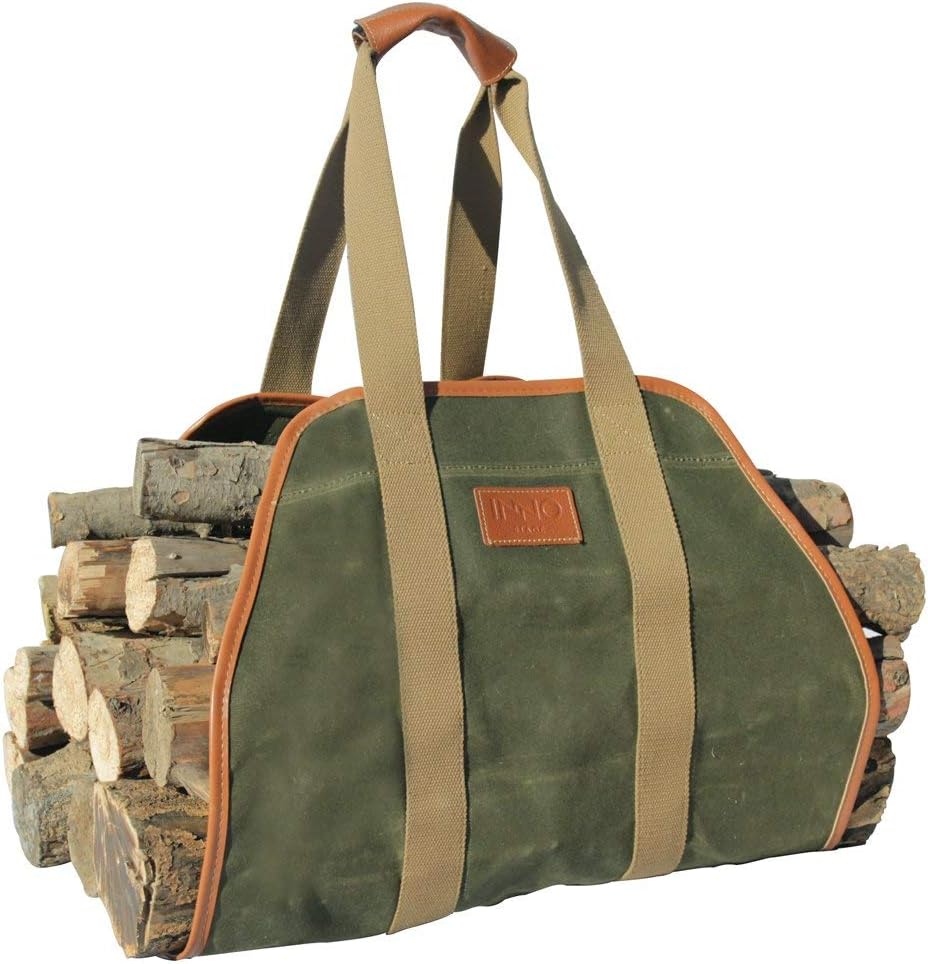 A stylish canvas and steel firewood log holder