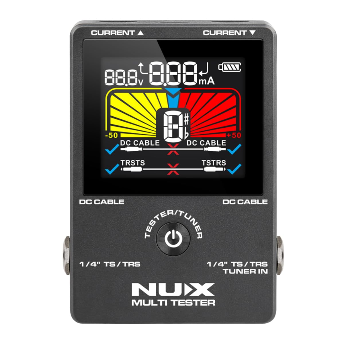 NUX NMT-1 4-in-1 Rechargeable Compact Multi-Tester with Large and Intuitive Display, Featuring Patch Cable Tester, DC Cable Tester, Pedal Current,