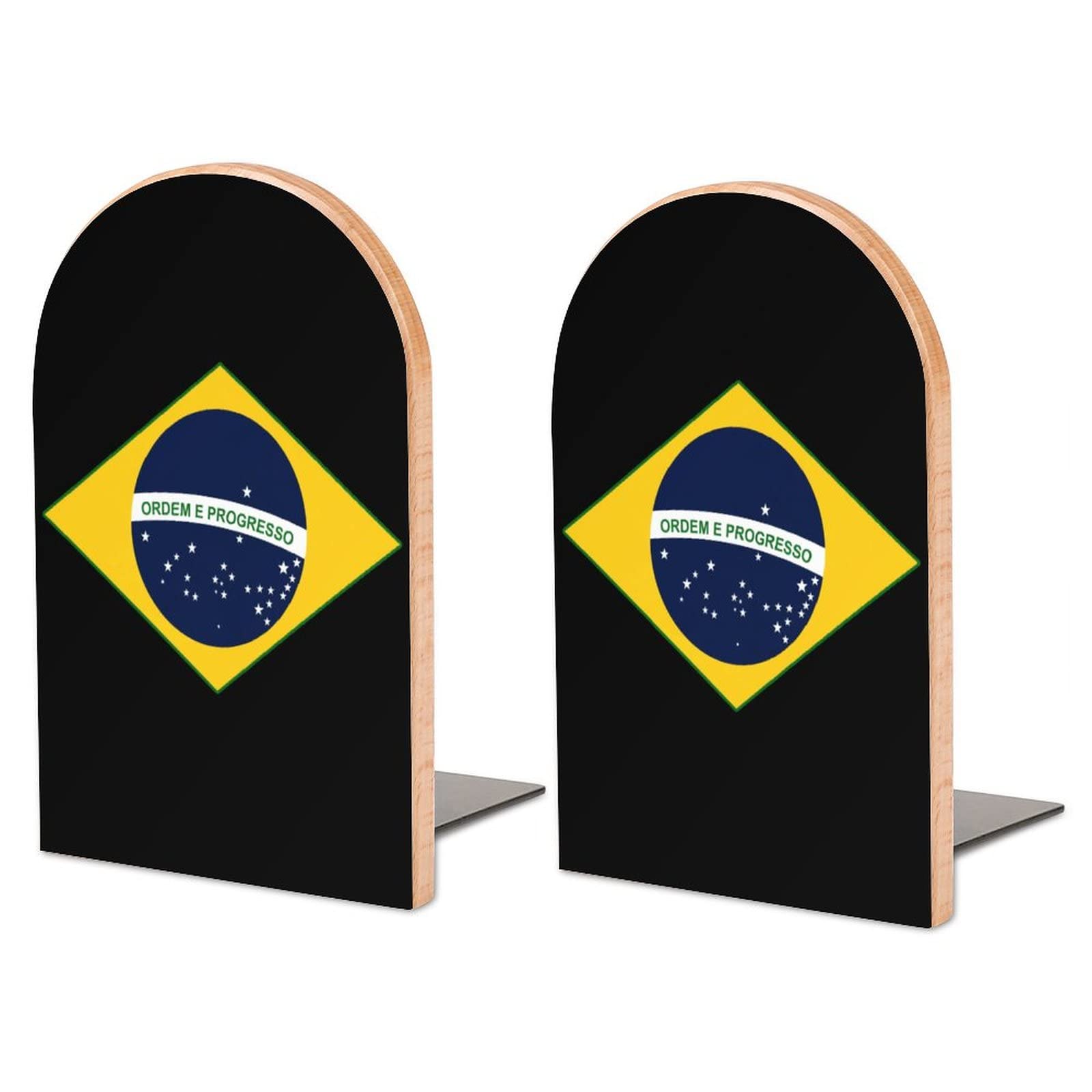 Brazil Flag Bookends Heavy Duty Book Stand 1 Pair for Home Office Shelves Decorative