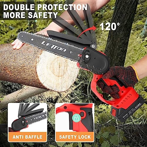 Letton Mini Chainsaw Cordless 8 Inch & 6 Inch, 21V Electric Handheld Chainsaw Battery Powered, Small Portable Hand Cordless Chain Saw Kit For Wood Cutting Trees Branch Trimming Pruning-Red #TOP4