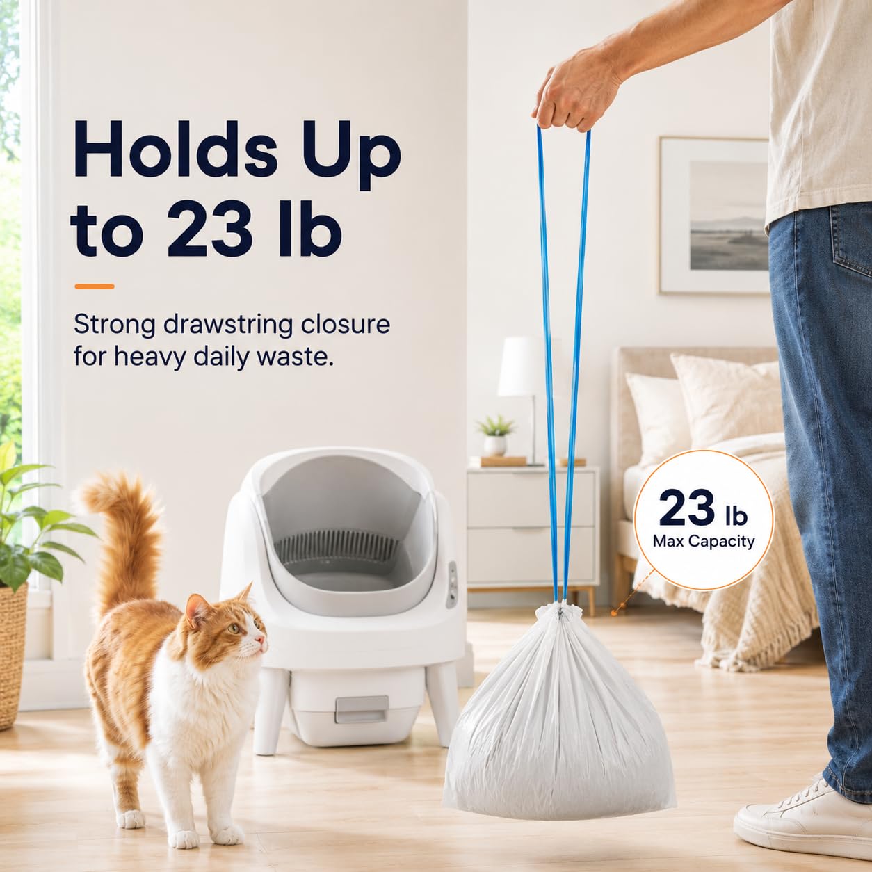 60 bolsas de basura autolimpiables para gatos, compatibles con caja de arena para gatos M1 con parte superior abierta y autolimpiante