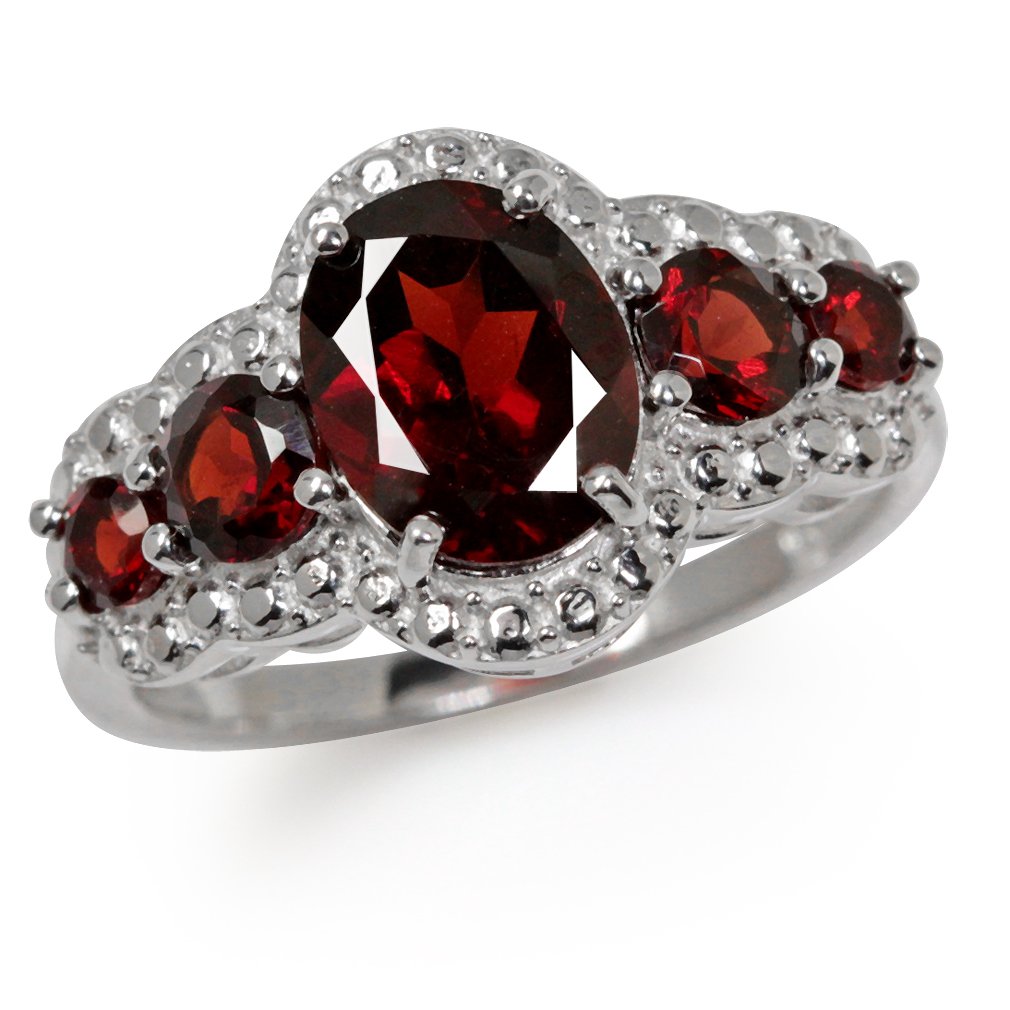 Silvershake 3.09ct. 5 Stone Natural Garnet White Gold Plated 925 Sterling Silver Ring