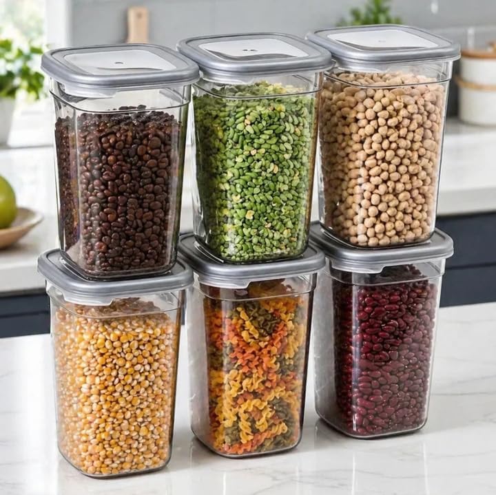 Image of SR AirTight Containers Storage for Kitchen, Storage Box and Organiser, Storage Container Set for Spices Dry Fruits Grains, Kitchen Accessories, Pantry & Home Organization, (1200 ml) (Pack of 6)