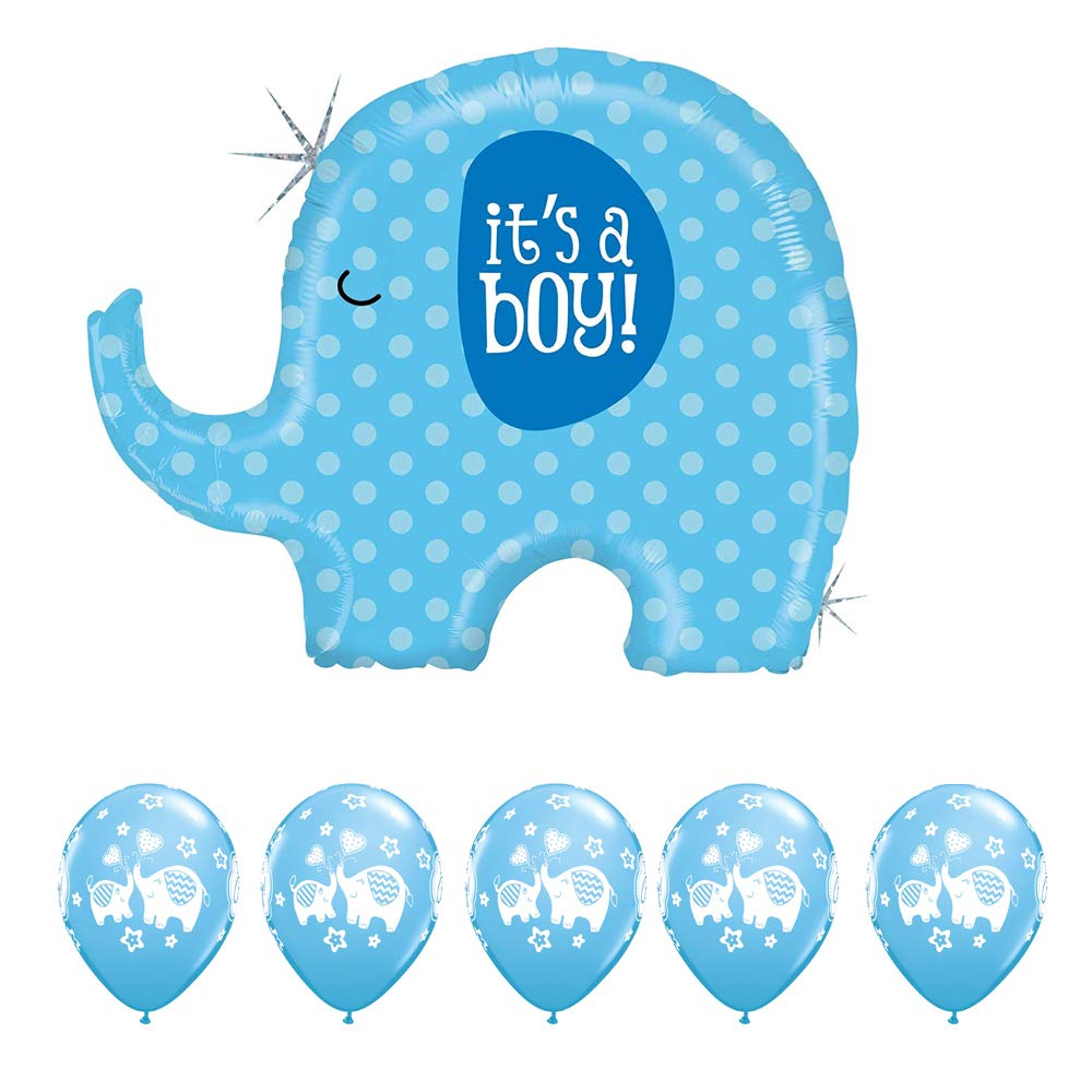 32" Its a Boy Elephant Foil Mylar Balloon & 11" Baby Elephants Print Latex Balloon Bundle
