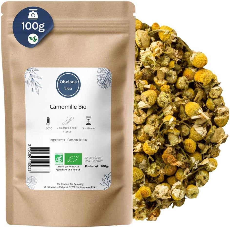Organic Chamomile Flowers Bulk Infusion, 100% Natural, Non-GMO – Organic Farming – Made in France – Bag 100 g (50 Cups) Organic Chamomile Flowers Bulk Infusion, 100% Natural, Non-GMO – Organic Farming – Made in France – Bag 100 g (50 Cups)