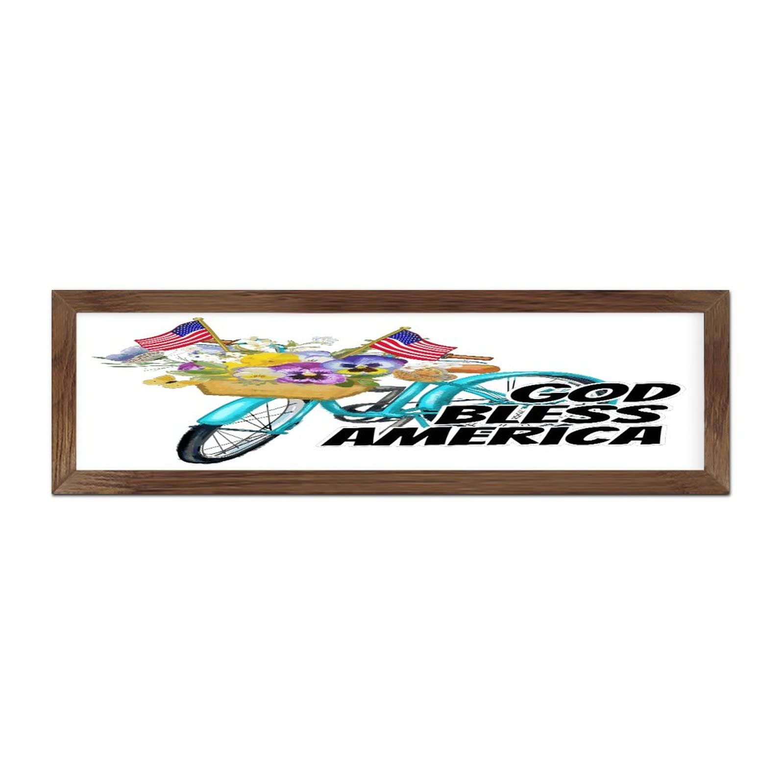 Plaque décorative en bois premium God Bless America, finition artisanale 15x50cm