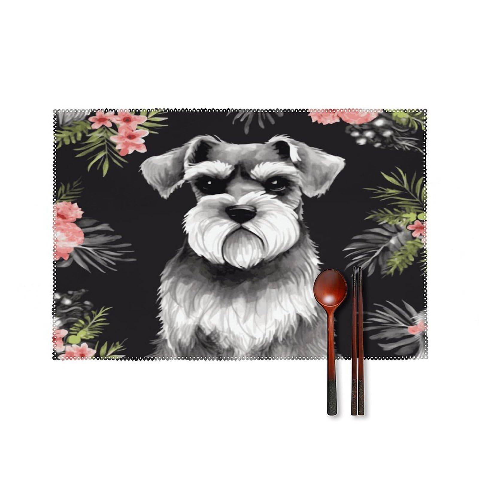 Schnauzer Placemats Set of 4 Canvas Place Mats Non-Slip Heat Resistant Table Mats Washable Waterproof Placemat Wipeable Tablemats for Kitchen Dining Decor Place Mat