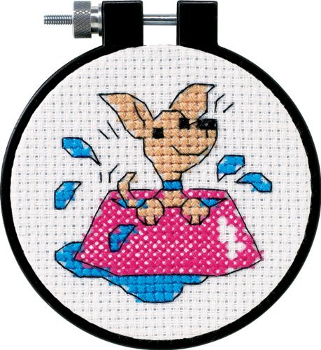 DIMENSIONS Puppy in Water Bowl Counted Cross Stitch Kit for Beginners,11 Count White Aida Cloth, 3