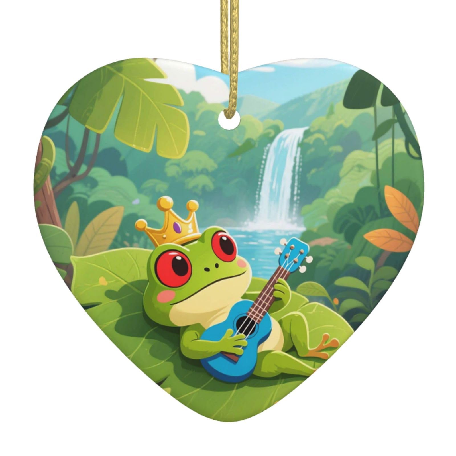 Cute Frog Christmas Ornament 2025 Heart Ceramic Hanging Ornaments for Home Decor Christmas Decorations with Gold Rope Double-Sided Xmas Tree Ceramic Hanging for Holiday Party