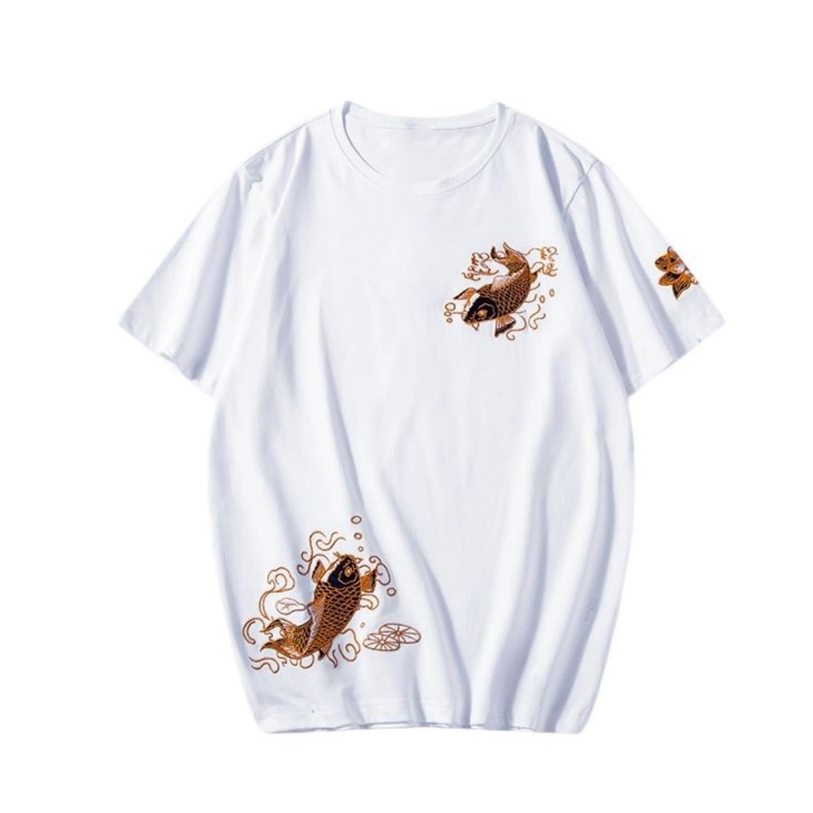 Męski bawełniany t-shirt z okrągłym dekoltem haftowany chiński styl krótki rękaw