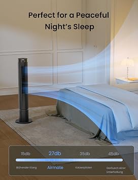 AIRMATE Super High Air Volume Tower Fan, 43 Height, 36 ft/s Velocity, 12 Speeds, 3 Mode, 12H Timer, Digital Display, 75 Oscillating Standing Fan with Upgraded Blower for Home & Office, Grey