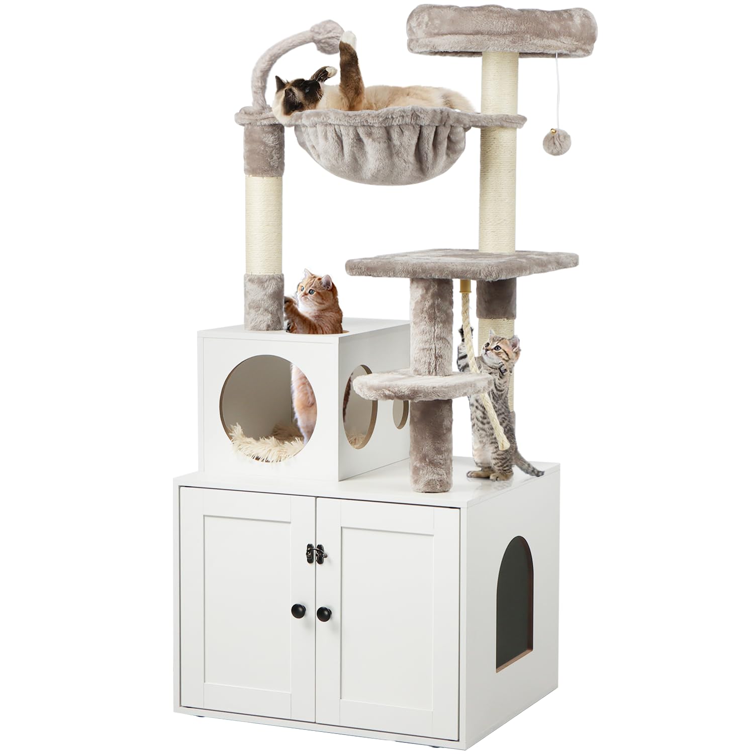 Luxury Cat Tree with Litter Box Enclosure | 2-in-1 Tower for Indoor Cats | Spacious Wooden Condo with Scratching Posts &