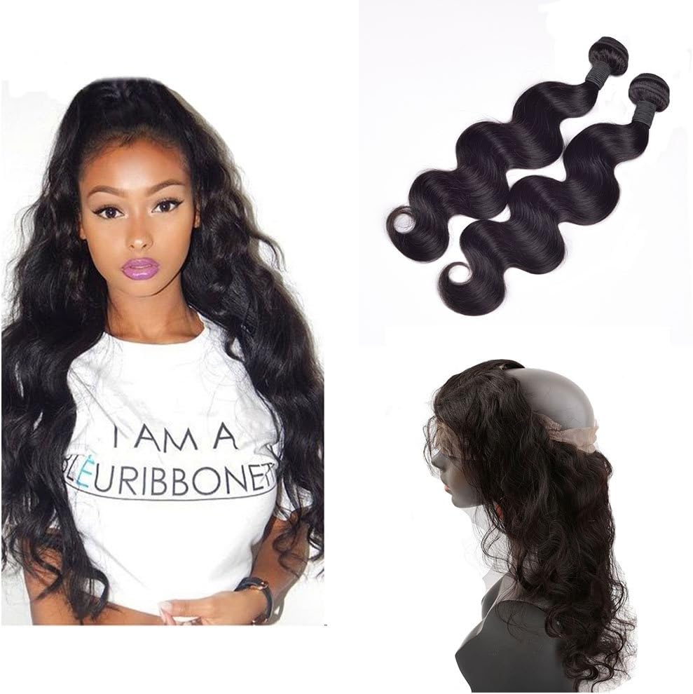 360 Lace Frontal With Bundle 8A+ Grade Peruvian Virgin Hair Body Wave 2 Bundles 18 Inches with 1 Piece 16 Inches 360 Lace Frontal Closure Ear to Ear 22*4*2 Free Part Natural Color Pack of 3