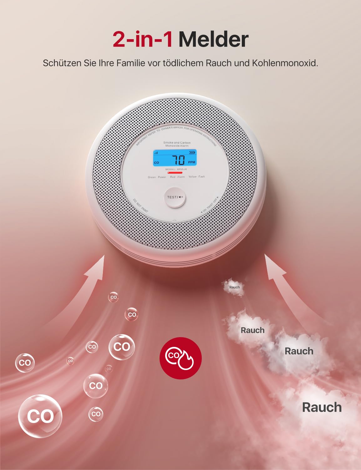 X-Sense XP0A-iR Rauch und CO Melder mit Sprachalarm und Standortansage, WLAN Kombinierter Rauch- und Kohlenmonoxidmelder für 17 festlegbare Räume，kompatibel mit der X-Sense Home Security-App, 1 Stück