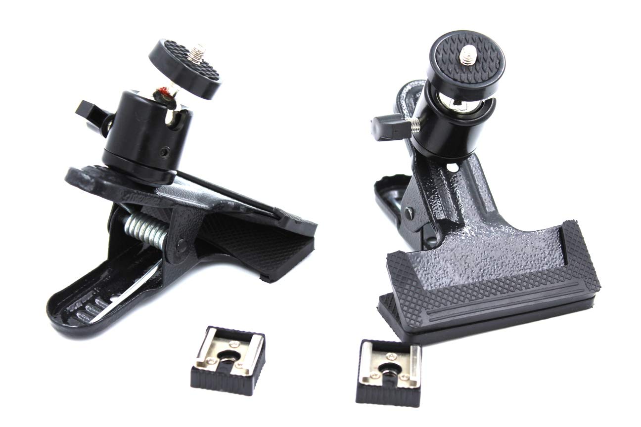 SHOPEE Flash Hot Shoe Heavy Duty Clip Clamp Flash Reflector Holder Mount with 360° Swivel Ball Head Standard 1/4" Screw for Light Stand Bracket DSLR Camera Flash Speedlite Tripod-2Pack-image-24