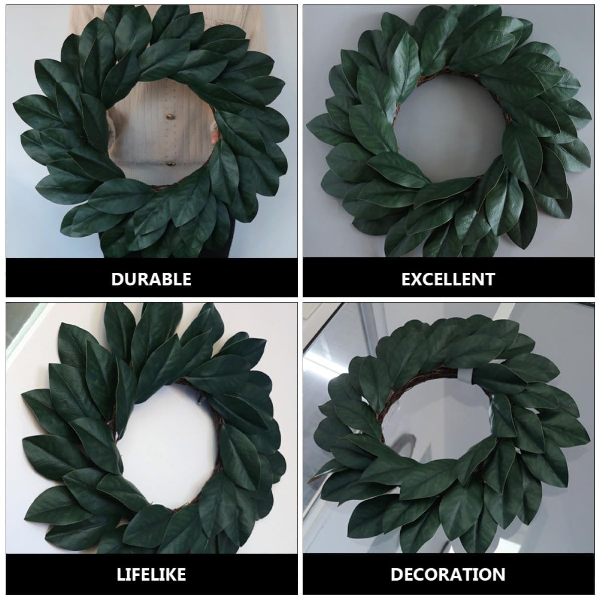 CANIGHT Künstlicher Rattan Magnolienblättern Kunststoff Türkranz aus Naturgetreuer Handgefertigt Realistisch als Fotorequisite und Festliche Wanddekoration