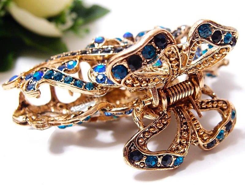 TROTH FASHION Metal Antique Gold Plated Hair Clips Women, Crystal Rhinestone Hair Claw, Diamante Claw Hair Clamp, Anti Slip Large Claw Clips for Thin & Thick Hair, Hair Styling Accessories Women - Image 2