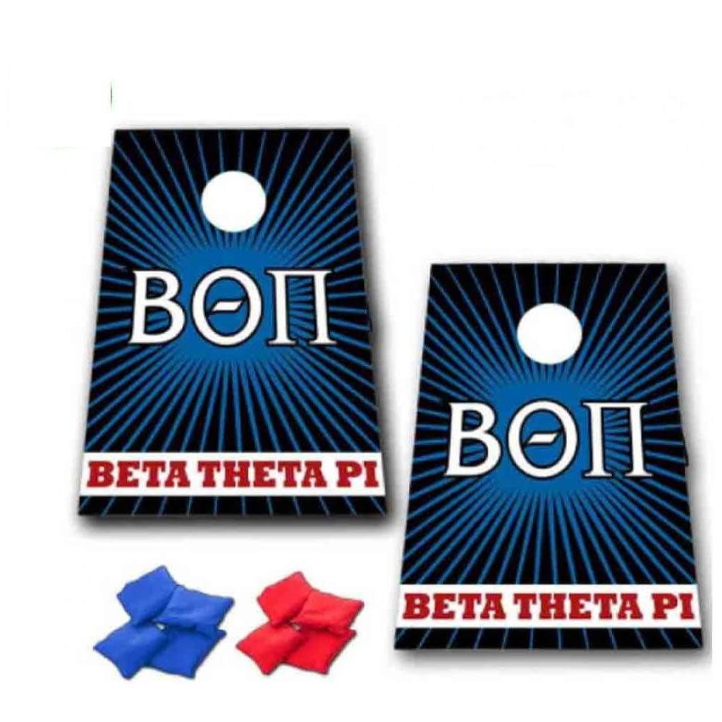 VictoryStore Cornhole Games - Beta Theta Pi Cornhole Game - 8 Bags Included - Wooden Boards - Great for Beta Theta Pi Rush (Blue Burst #2)