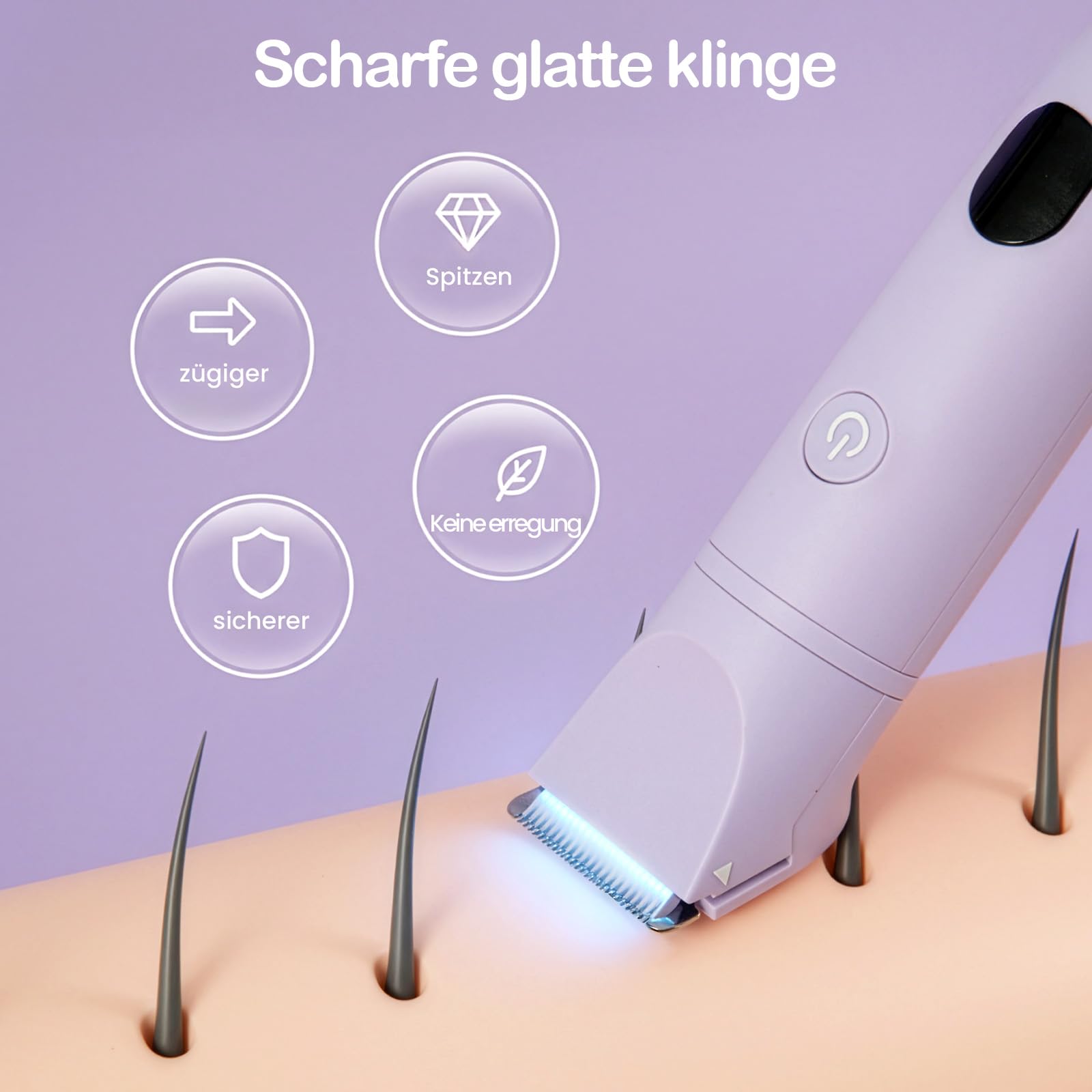 3-in-1 Damenrasierer Elektrisch, Gesicht, Achseln, Beine & Bikinizone, Körpertrimmer & Intimrasierer mit 3 austauschbaren Klingen, LCD-Display, IPX7 wasserdicht, USB aufladbar (Lila)