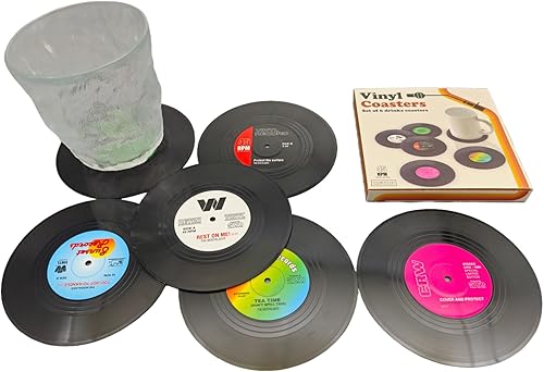 Miniatura 1 de Juego de 6 posavasos de vinilo retro, antideslizantes y resistentes al calor, para bebidas frías y calientes, se adapta a todos los tipos de tazas,
