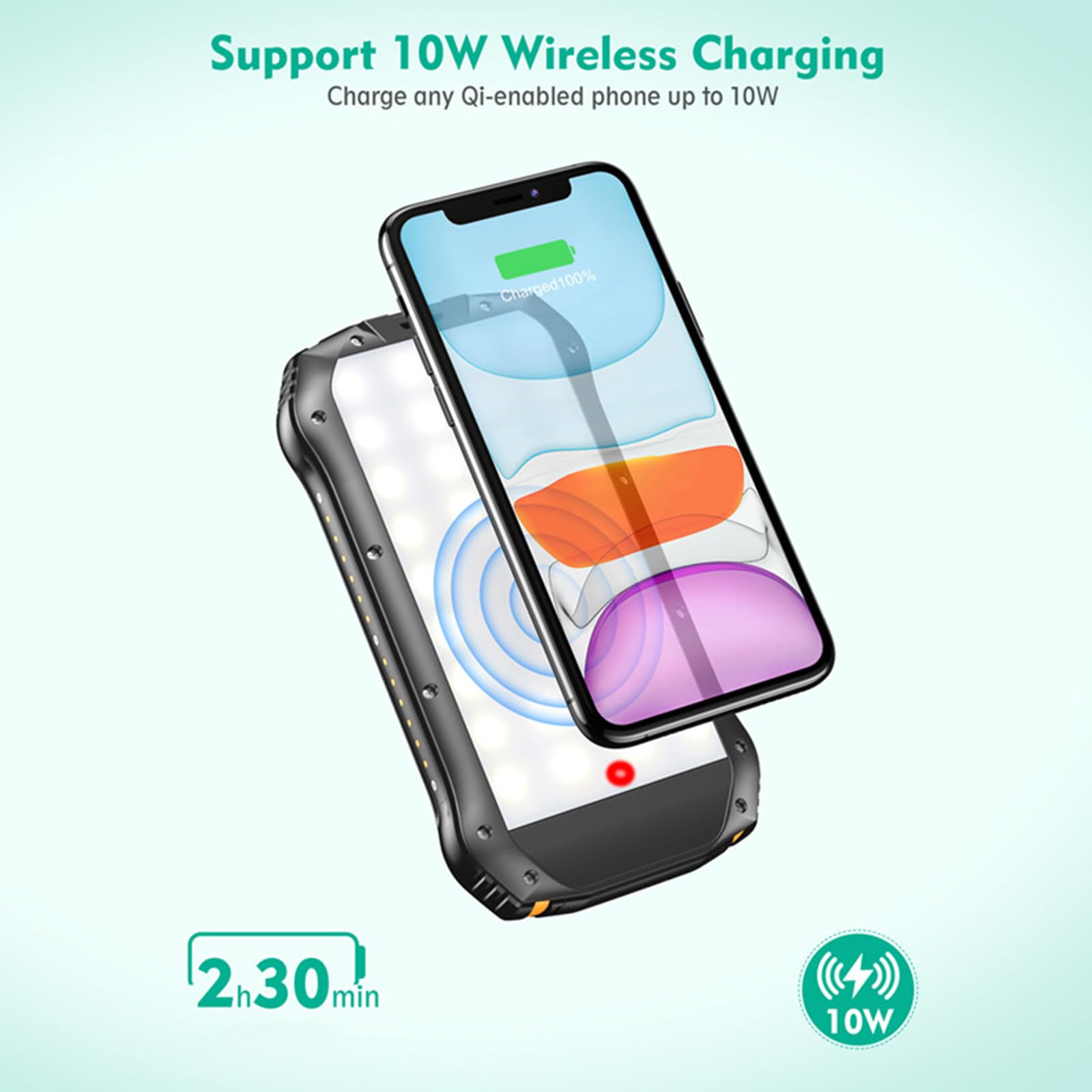 Power Bank Multifunzionale Impermeabile all'aperto 26800mAh PD18W Power Bank Solare a Carica Rapida con Torcia elettrica,Blue
