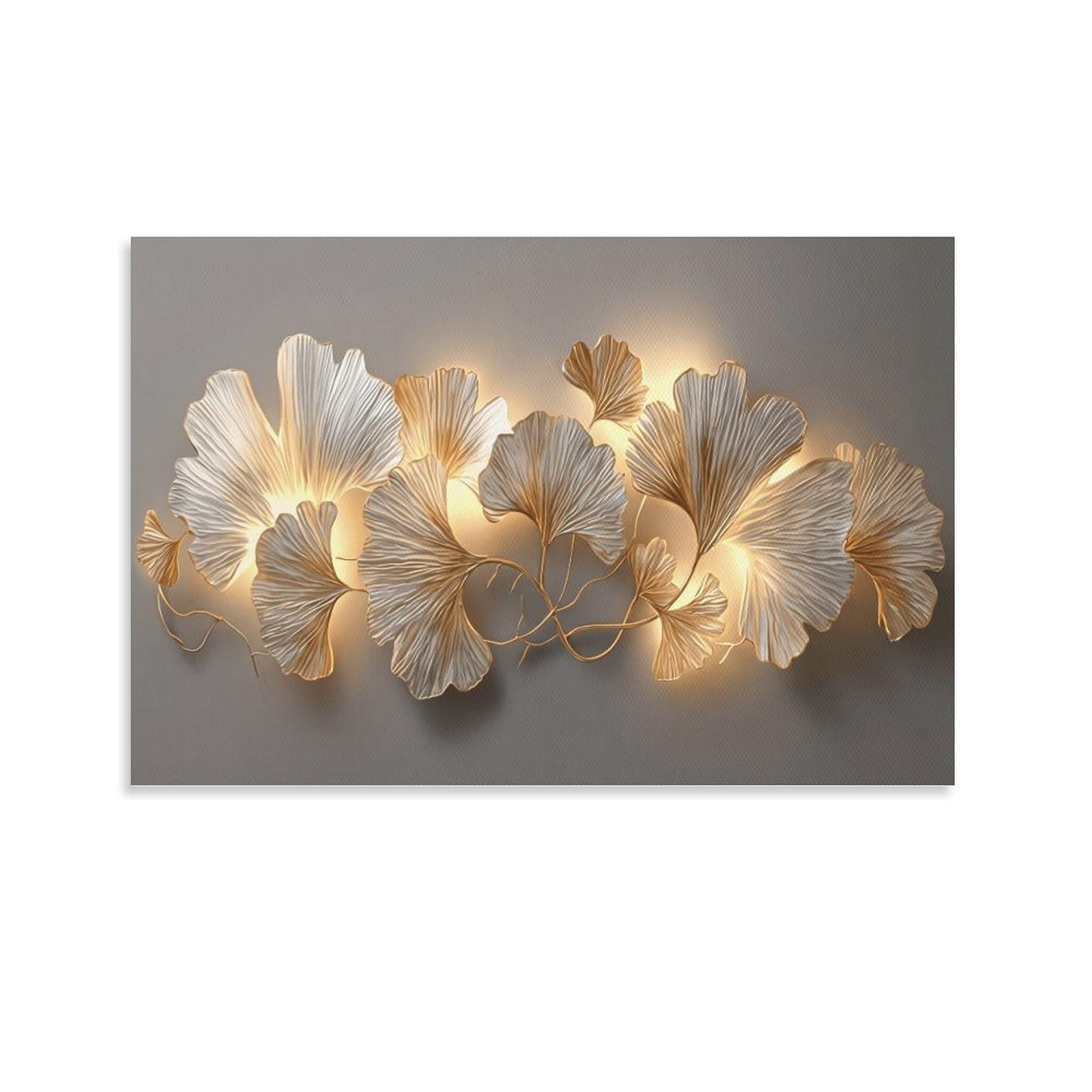 XPASHIQWC Metal Ginkgo Leaves Poster Artwork Canvas Prints Picture Modern Canvas Wall Art Picture Wall Hanging for Home Decorations 20x30inch(50x75cm)