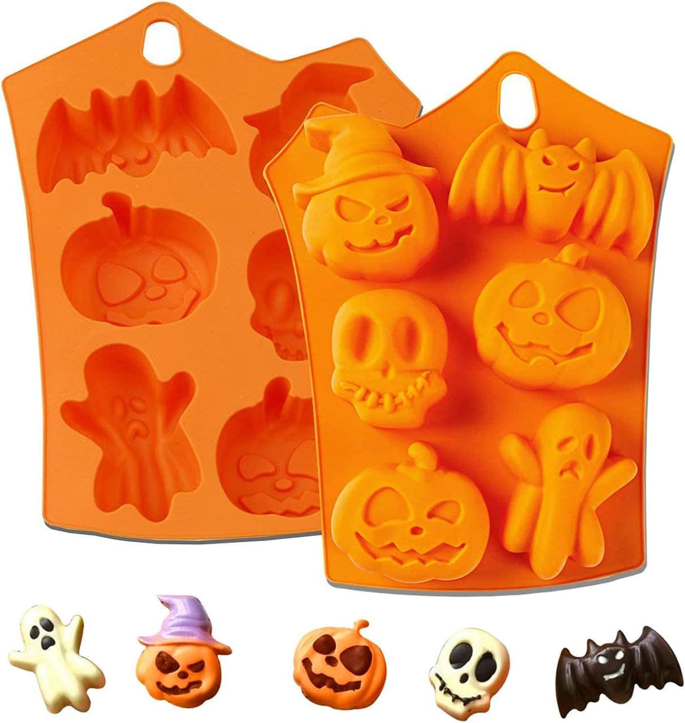 AUOCATTAIL Set 2 Stampi In Silicone Per Halloween - Zucca, Fantasma, Pipistrello Per Cioccolato, Sapone Fai Da Te - 3