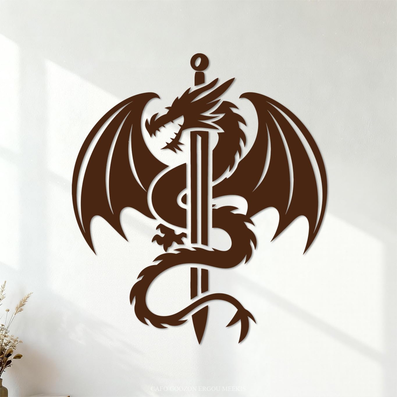 Fierce Dragon Wrapped Around Sword Design Engraving Decals 67.2x76.6cm Can Modify and add Information Coffee