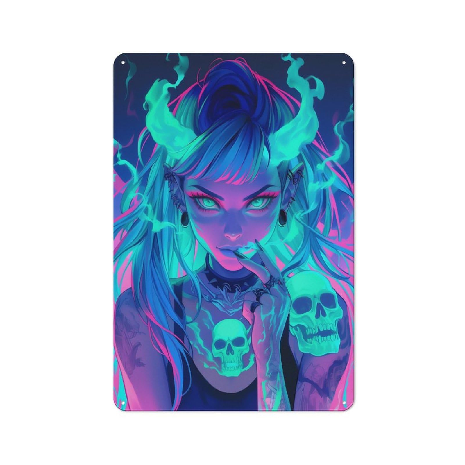 Junmoney Girls Style-19 Industrial Neon Demon Decorative Metal Plaque 30X20cm, Studio Wall Art For Flat, Bar, Studio Or Gallery Wall