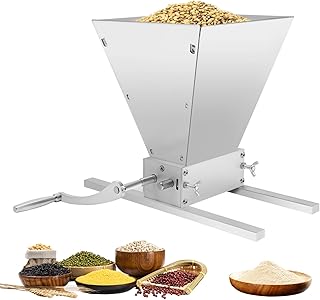 2 Roller Malt Mill Stainless Steel Grain Crusher with 4L Hopper and Metal Base, Manual Grain Grinder Compatible with Electric Drill for Homebrew Beer and Wine Brewing
