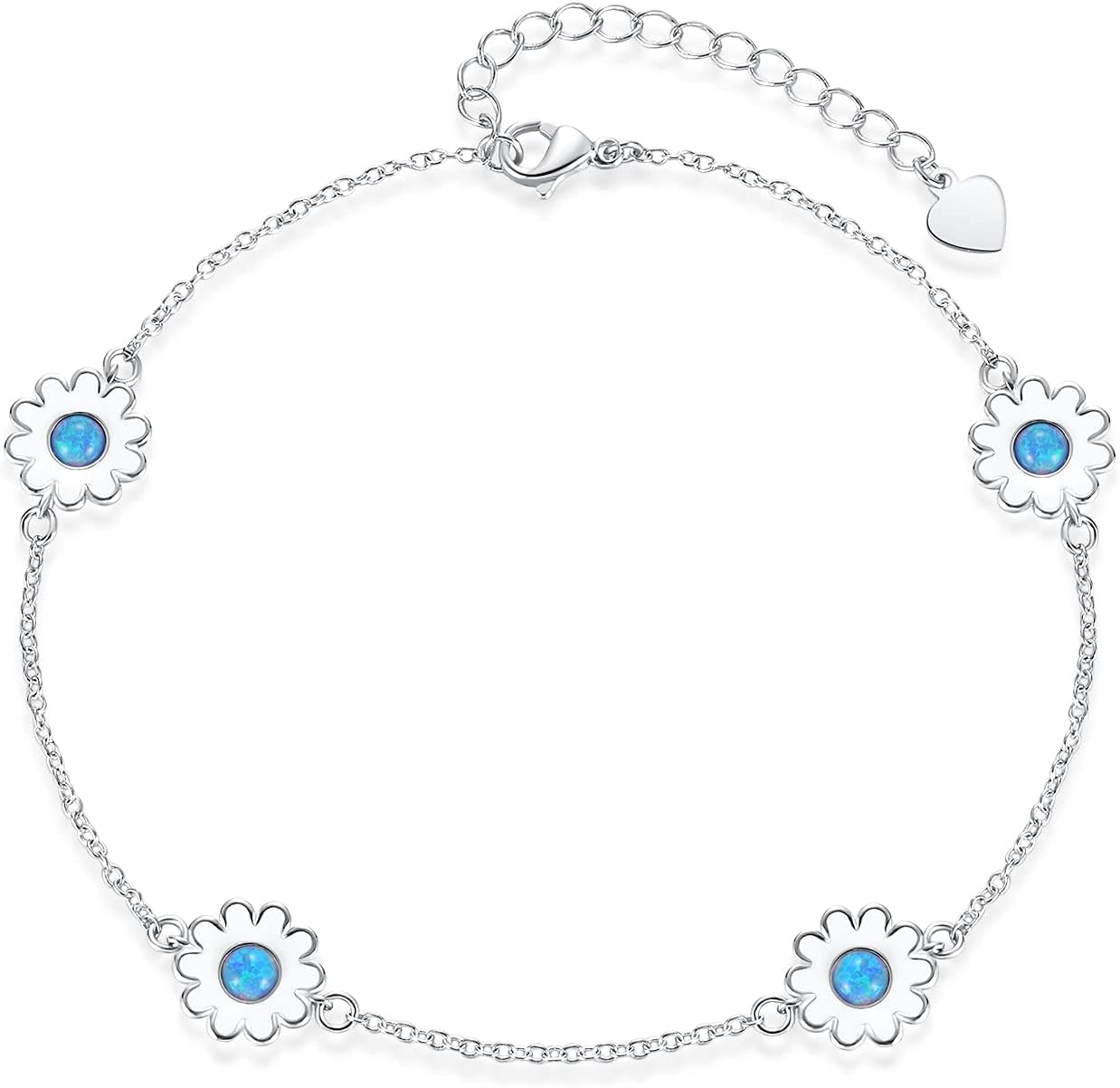 CiNily Dainty Opal Flower Ankle Bracelet for Women 14k White Gold Filled Simple Anklet Minimalist Boho Beach Anklets Lucky Protection Jewelry Birthday for Women