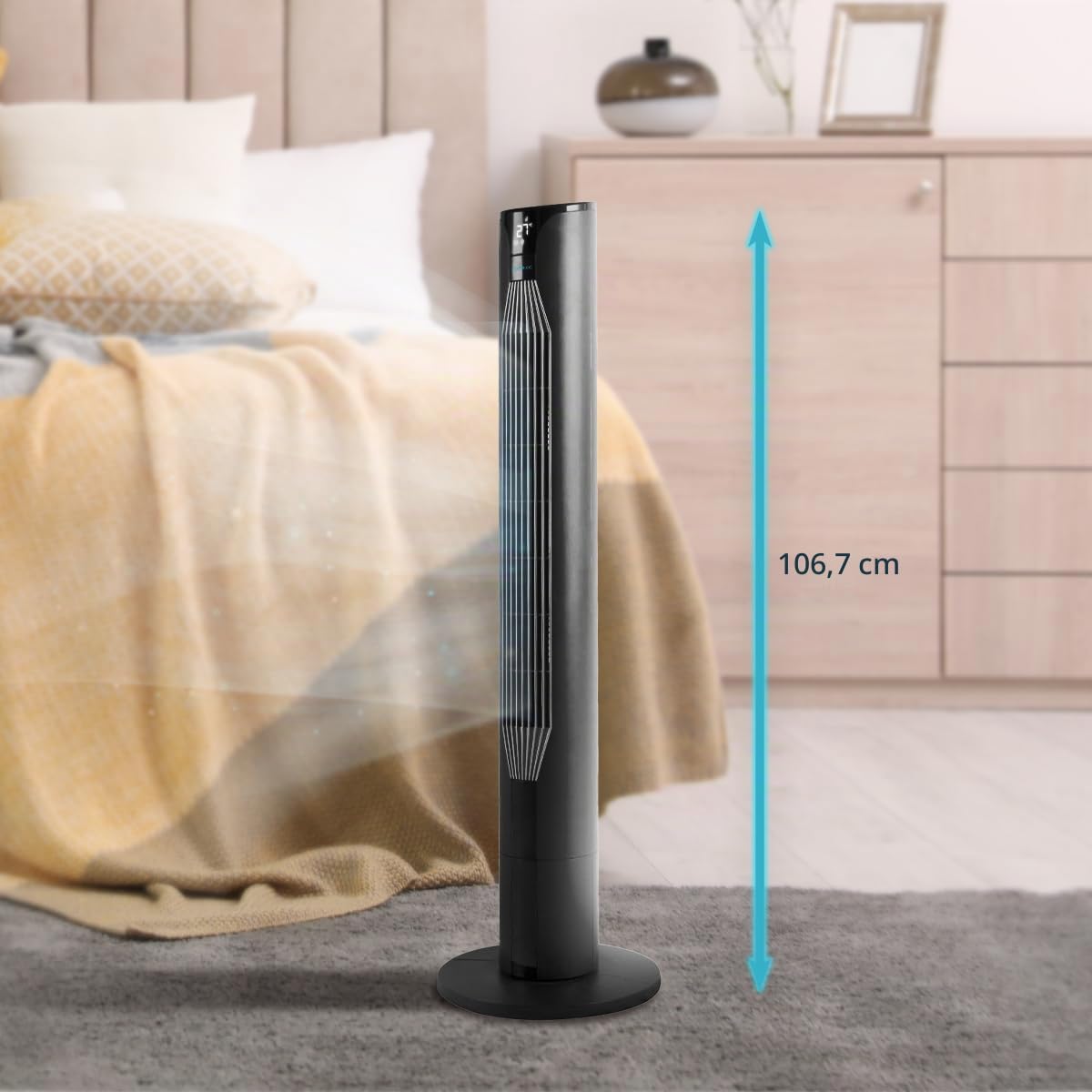 Cecotec - Ventilatore a torre EnergySilence 8150 Skyline da 106 cm, 55W, Telecomando, display LED, 3 velocità, 3 modalità, oscillazione a 80º e timer 12h