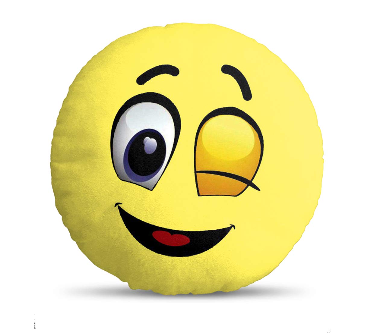 MUKESH HANDICRAFTS Round Shape Velvet Fabric Printed Soft Toy/Smiley/Emoji/Plush/Filled/Emoticons/Icons/Cool Cushions/Pillow, 14x14-inches (Multicolour)