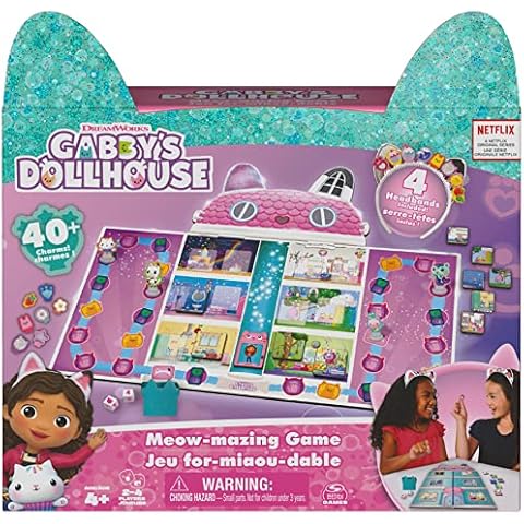 Spin Master Games 6065769 Gabby's Dollhouse, Meow-Mazing Brettspiel basierend auf der DreamWorks Netflix Show mit 4 Kitty Stirnbändern Cover