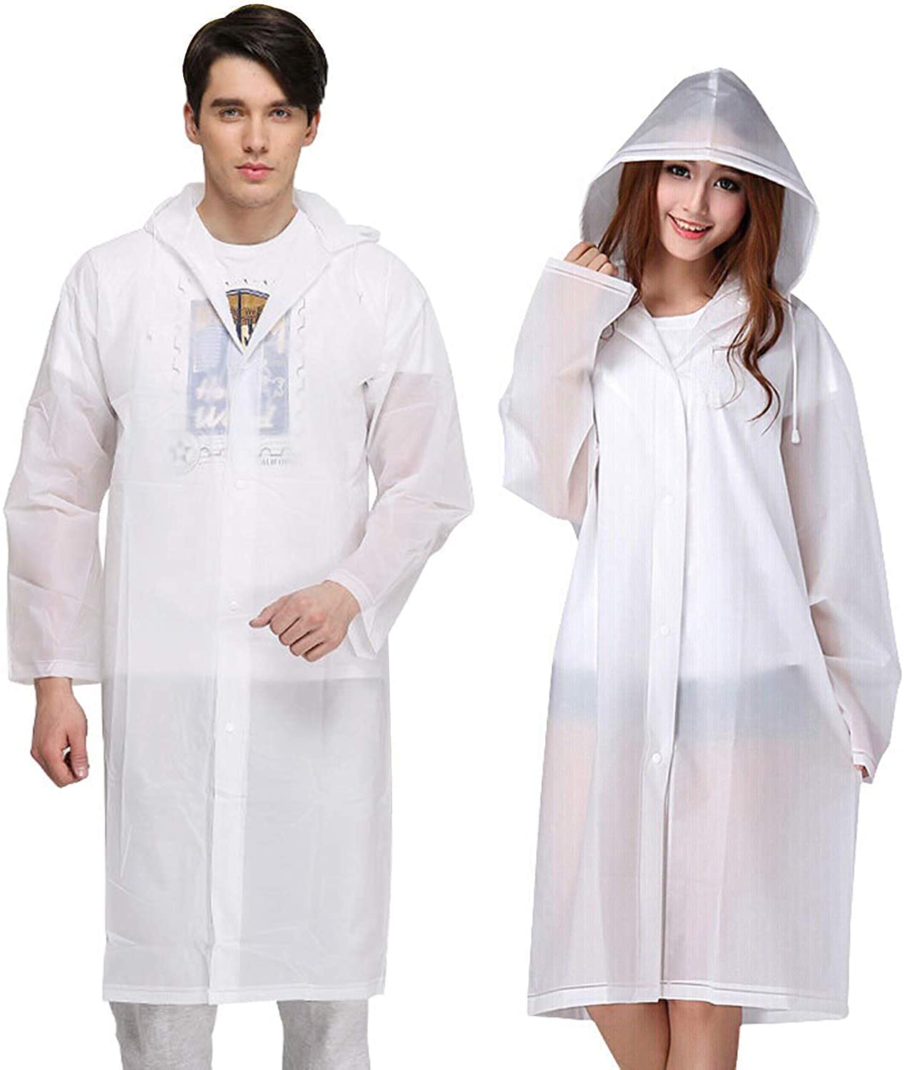 Photo 1 of 2 Pack EVA Raincoat Portable Reusable Rain Poncho for Adults Unisex Rainsuit with Hood for Hiking Cycling Camping One Size White