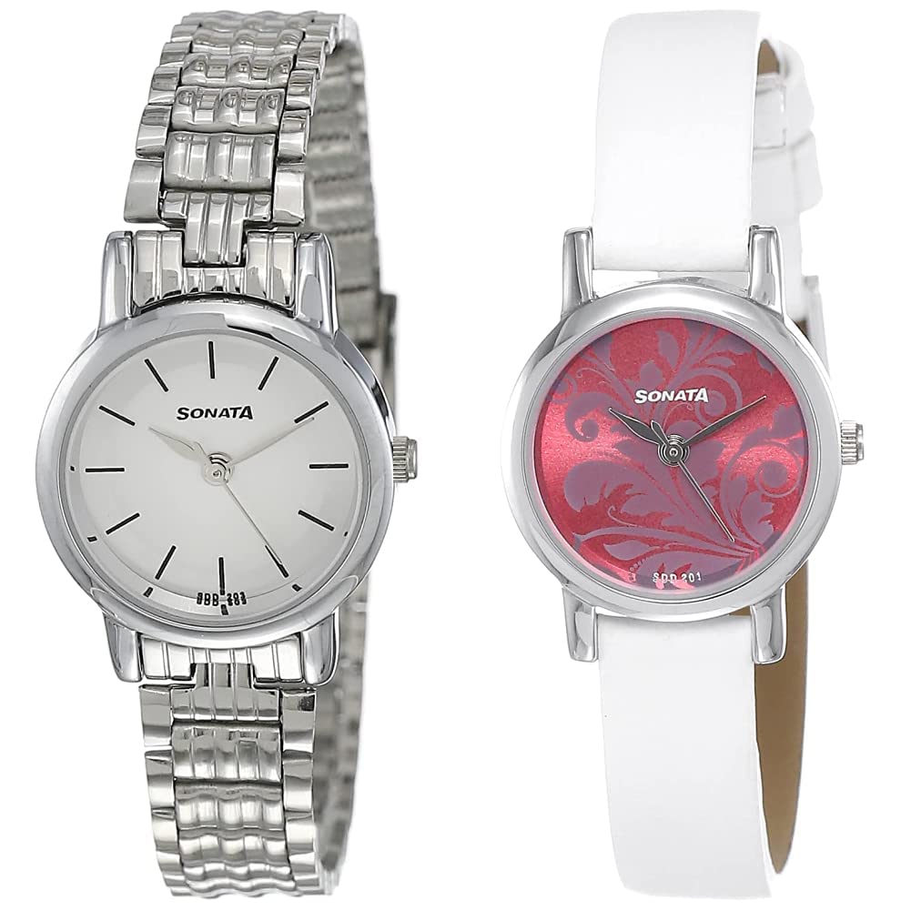 Sonata Women Leather Analog White Dial & Pink Dial (Nj8976Sm01W + Nk8976Sl03W) | Rakshabandhan Gifts, Band Color-Multicolor (B07N33XF78) Amazon Price History, Amazon Price Tracker
