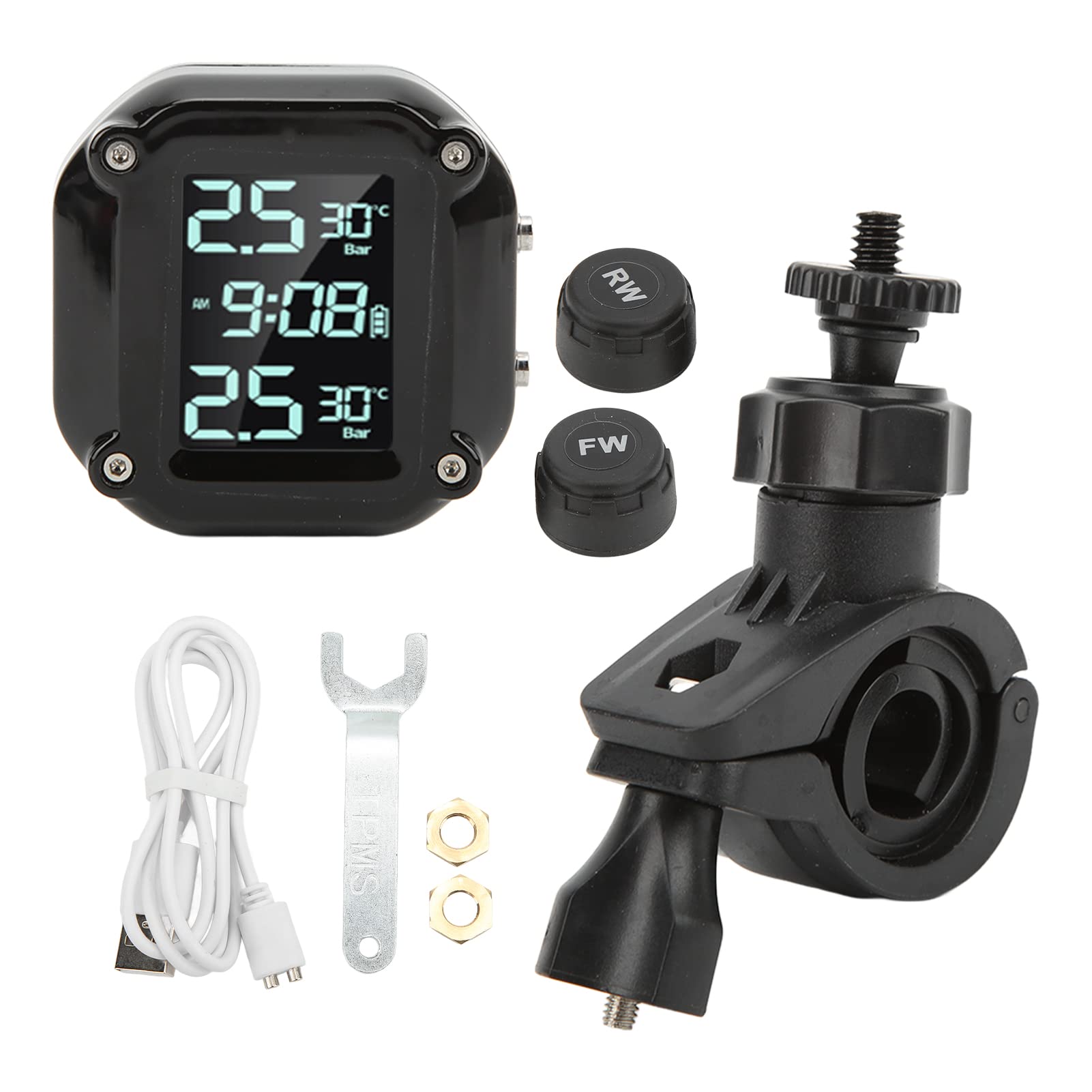 Sistema di monitoraggio della pressione dei pneumatici TPMS per moto Sistema di monitoraggio della pressione dei pneumatici per moto con 2 sensori Schermo LCD di ricarica USB IP67 TPMS impermeabile
