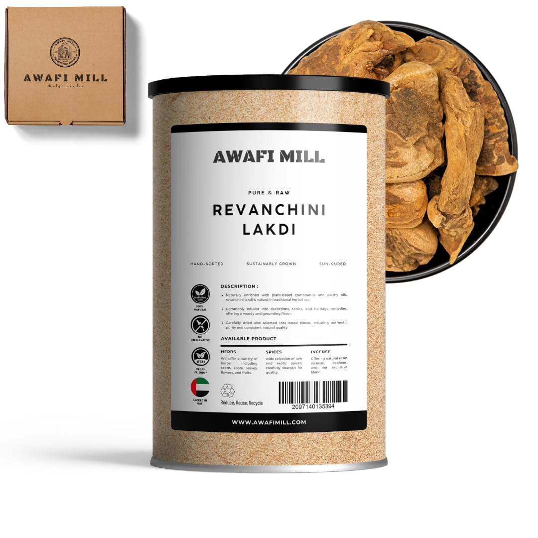 Awafi Mill Revanchini Lakdi - 100% Natural Rhubarb Roots - Revan Chini Roots | Revand Khatai Jadd - 100 g | 3.5 Oz