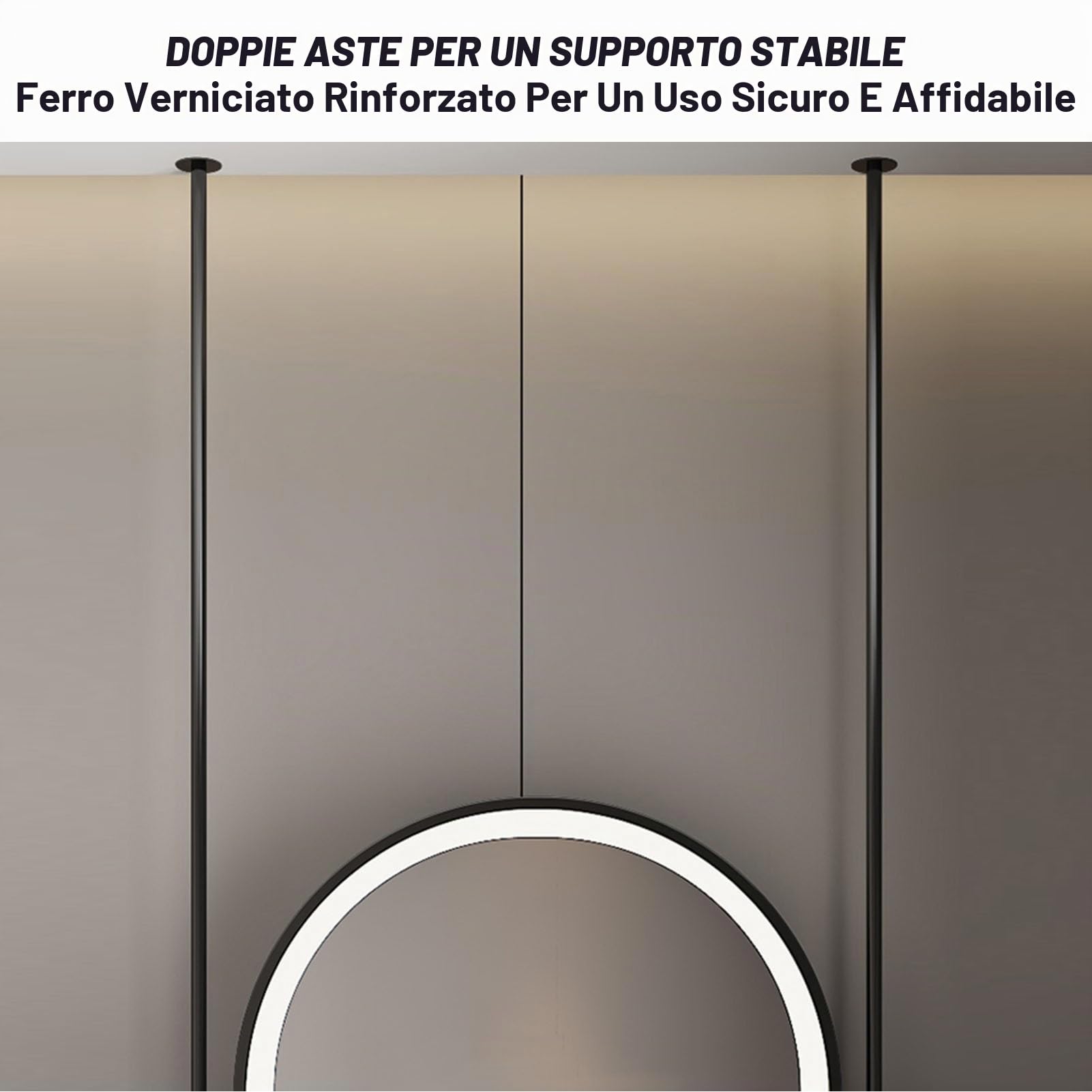 Specchio da soffitto con Luce LED, Specchio Ovale in Metallo Galleggiante, Illuminazione Regolabile in 3 Colori, Adatto per Ingresso, Guardaroba e Decorazione della casa (Nero, 60x110 cm)