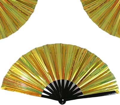Ground Fan 2025 Large Holographic Folding Fan Line Dance Pop Fan Bamboo Bone Handheld Chinese Yellow