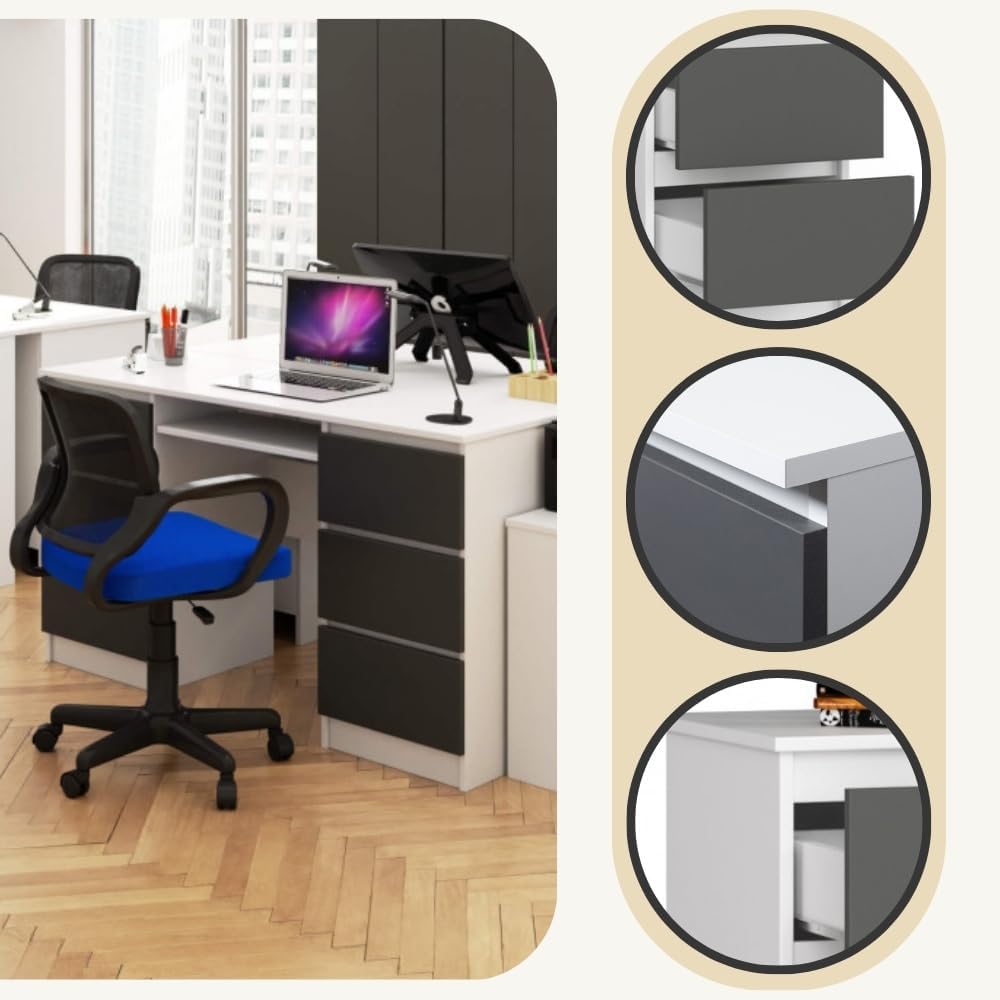 AKORD A11 Computer Desk with drawers open and a monitor on top