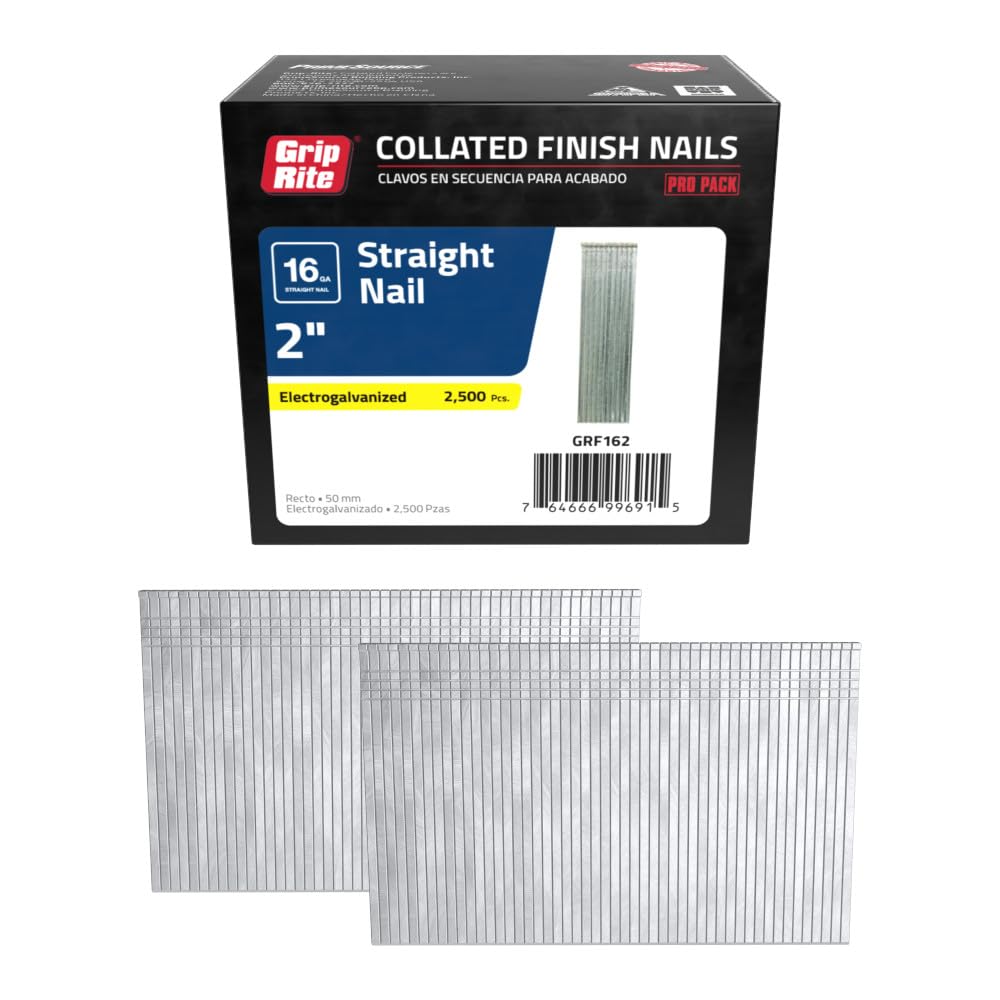 Grip Rite Prime Guard GRF162 16-Gauge Galvanized Straight Finish Nails 2-inch (2,500 per Pack), Steel, Flat, Others