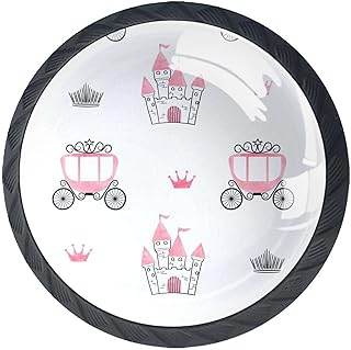 BestIdeas, pomelli rotondi per cassetti, 4 confezioni da 30 mm, maniglie estraibili da 30 mm, motivo castelli con corona rosa, ideali per camera da letto, credenze, credenze, ante della cucina