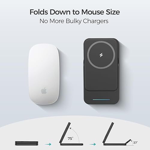 Miniatura 4 de ANJANK Estación de carga inalámbrica plegable 3 en 1, cargador magnético extraíble de 5000 mAh, cargador magnético portátil de viaje para iPhone 17